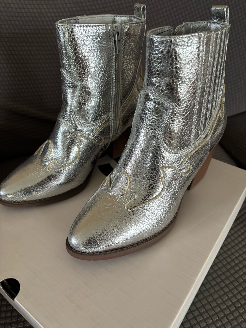 SO Metallic Silver Western Ankle Boots